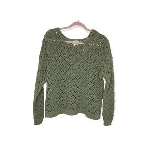 ARTELIER BY NICOLE MILLER Moss Green Open Knit Sweater M NWOT